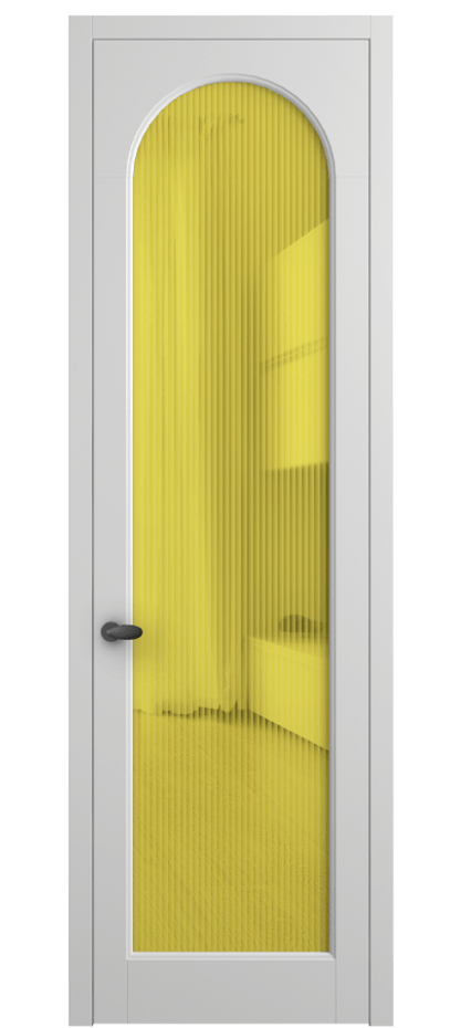 Межкомнатная дверь Палаццо 6804 Матовый белоснежный Рифлёное жёлтое стекло "Мору", триплекс Цена 105029 ₽ | Volhovec
