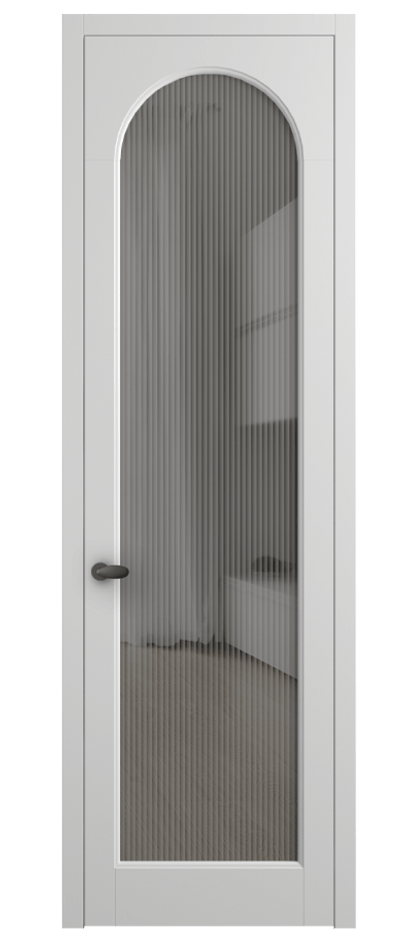 Межкомнатная дверь Палаццо 6804 Матовый белоснежный Рифлёное серое стекло "Moru", триплекс Цена 105029 ₽ | Volhovec