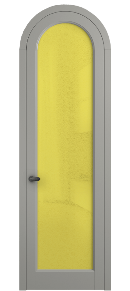 Межкомнатная дверь Палаццо 6814 Матовый нейтральный серый Фактурное жёлтое стекло "Лёд", триплекс Цена 131159 ₽ | Volhovec