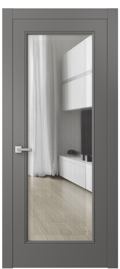 Межкомнатная дверь Линия 8300 Матовый классический серый Прозрачное стекло с гравировкой "Каннелюры", триплекс Цена 83699 ₽ | Volhovec