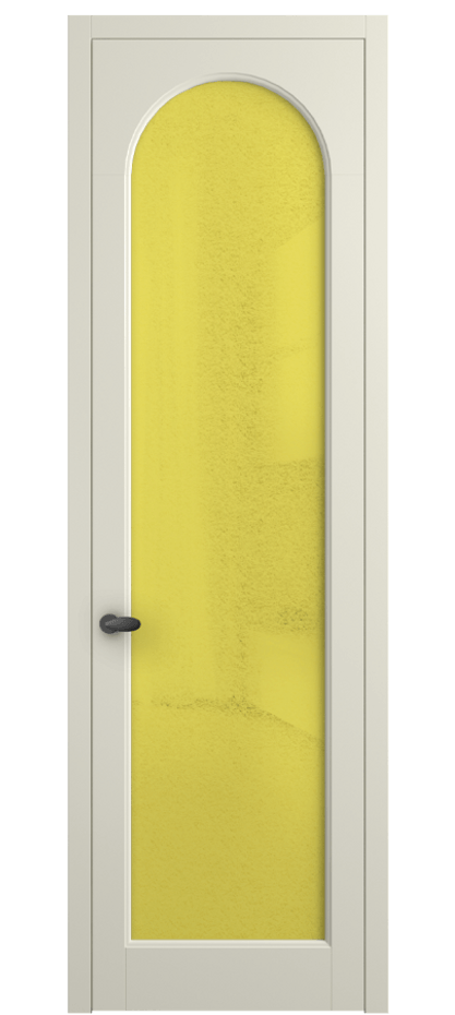 Межкомнатная дверь Палаццо 6804 Матовый молочно-белый Фактурное жёлтое стекло "Лёд", триплекс Цена 103029 ₽ | Volhovec