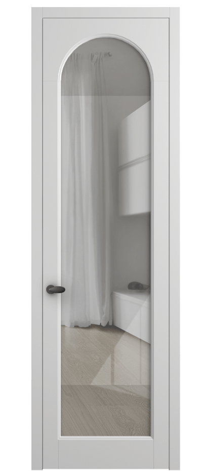 Межкомнатная дверь Палаццо 6804 Матовый белоснежный Рефлективное прозрачное стекло "Стопсол", калёное Цена 105029 ₽ | Volhovec