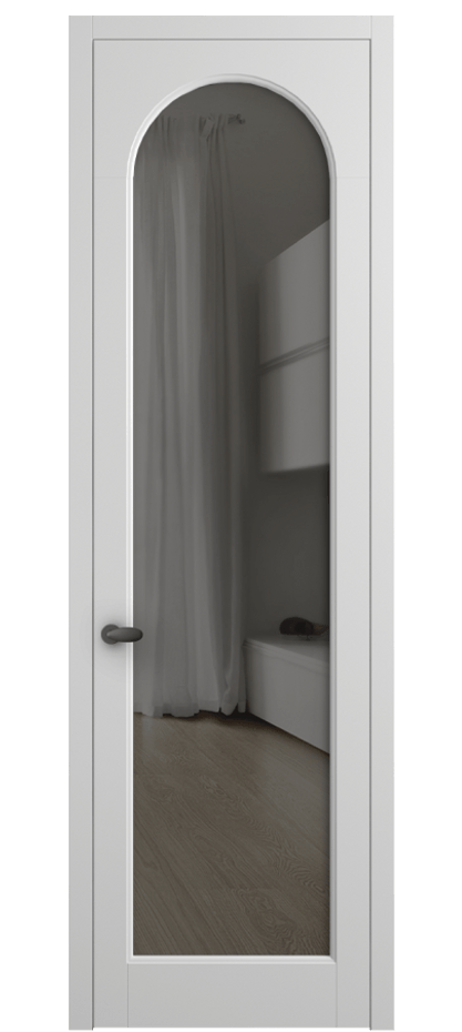 Межкомнатная дверь Палаццо 6804 Матовый белоснежный Прозрачное серое стекло, триплекс Цена 97029 ₽ | Volhovec