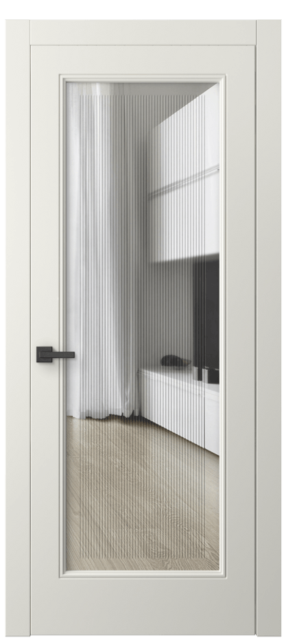 Межкомнатная дверь Linea 8300 Матовый жемчужный Прозрачное стекло с гравировкой "Каннелюры", триплекс Цена 83699 ₽ | Volhovec