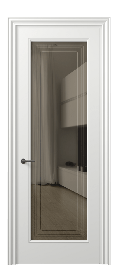 Межкомнатная дверь Mascot 8400 Матовый светло-серый Прозрачное бронзовое стекло с гравировкой "Грани", триплекс, 7 мм Цена 62079 ₽ | Volhovec