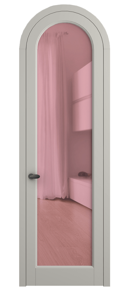 Межкомнатная дверь Палаццо 6814 Матовый тёплый серый Прозрачное розовое стекло, триплекс Цена 125159 ₽ | Volhovec