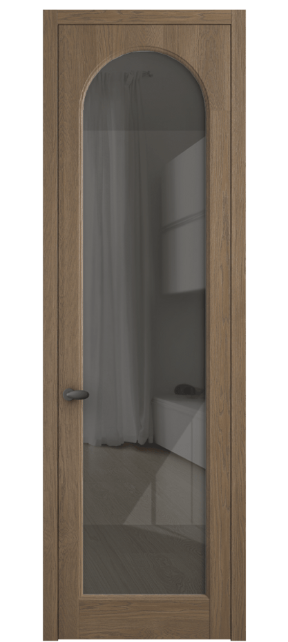 Межкомнатная дверь Палаццо 6804 Дуб джутовый матовый Рефлективное серое стекло "Стопсол", калёное Цена 156229 ₽ | Volhovec