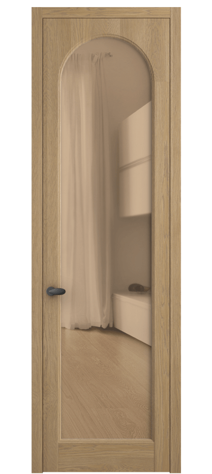 Межкомнатная дверь Palazzo 6804 Дуб соломенный матовый Прозрачное оранжевое стекло, триплекс Цена 148229 ₽ | Volhovec