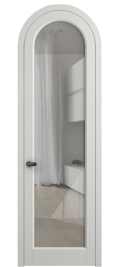 Межкомнатная дверь Палаццо 6814 Матовый светло-серый Рефлективное прозрачное стекло "Стопсол", калёное Цена 27031340 so'm | Volhovec