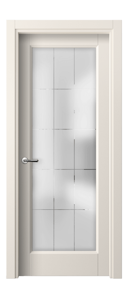 Межкомнатная дверь Галант 1402 ПЭТ кремово-белый Сатинированное стекло с гравировкой "Лофт" Цена 30059 ₽ | Volhovec