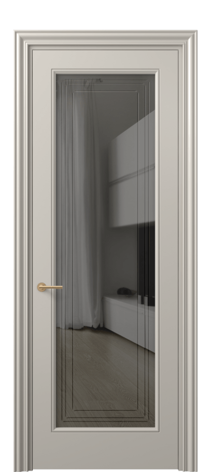 Межкомнатная дверь Маскот 8400 Матовый светло-бежевый Прозрачное серое стекло с гравировкой "Грани", триплекс Цена 66824 ₽ | Volhovec