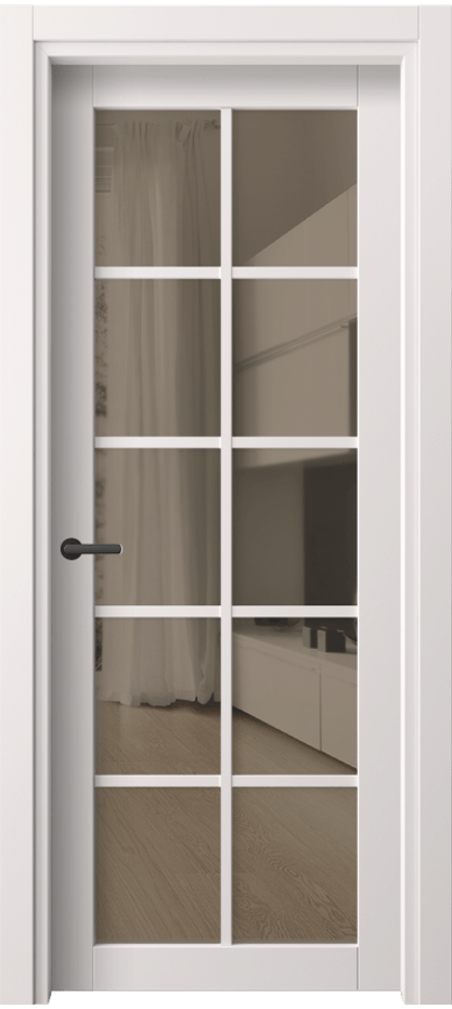 Межкомнатная дверь Нео 2106 ПЭТ кремово-серый Прозрачное бронзовое стекло, триплекс Цена 11500 ₽ | Volhovec