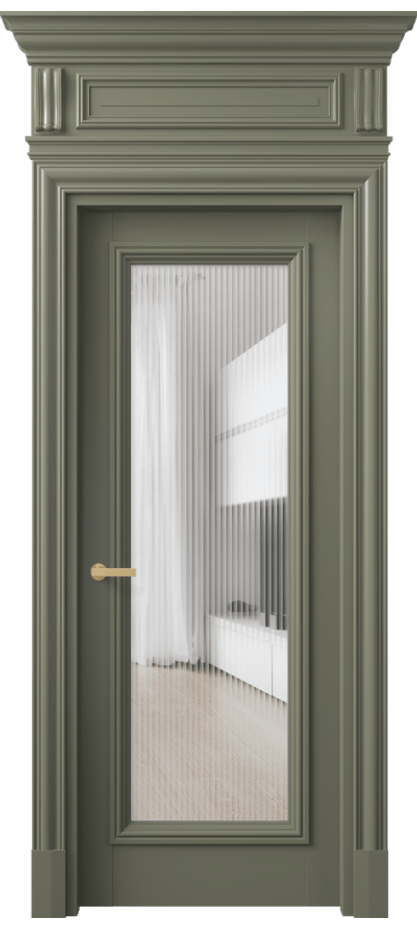 Межкомнатная дверь Антик 7300 Матовый оливковый тёмный Рифлёное стекло "Мору", триплекс Цена 170609 ₽ | Volhovec