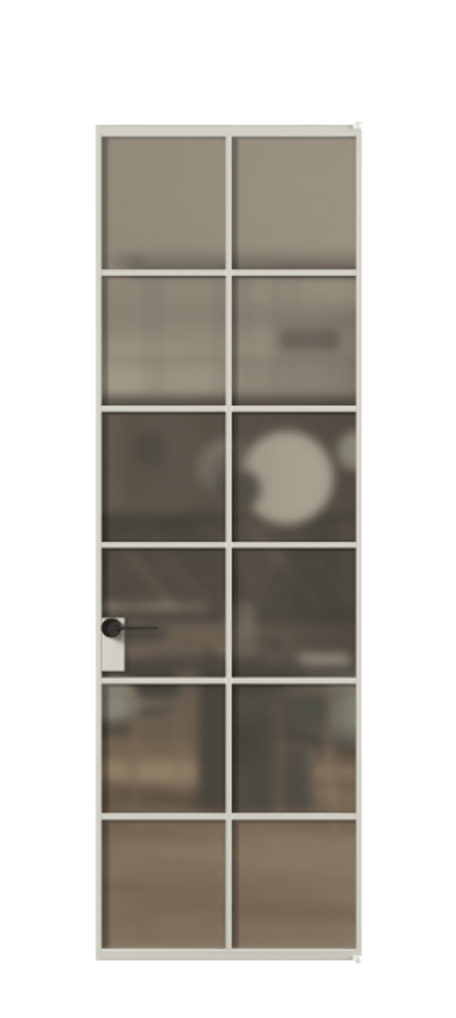 Алюминиевая дверь АЛПЛ040.05 Алюминий тёплый серый Сатинированное бронзовое стекло, триплекс Цена 128530  | Volhovec