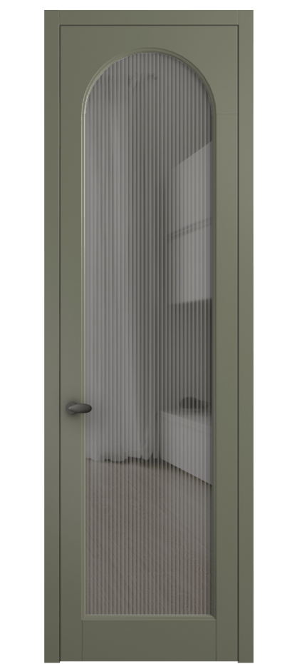 Межкомнатная дверь Палаццо 6804 Матовый оливковый тёмный Рифлёное серое стекло "Мору", триплекс Цена 105029 ₽ | Volhovec