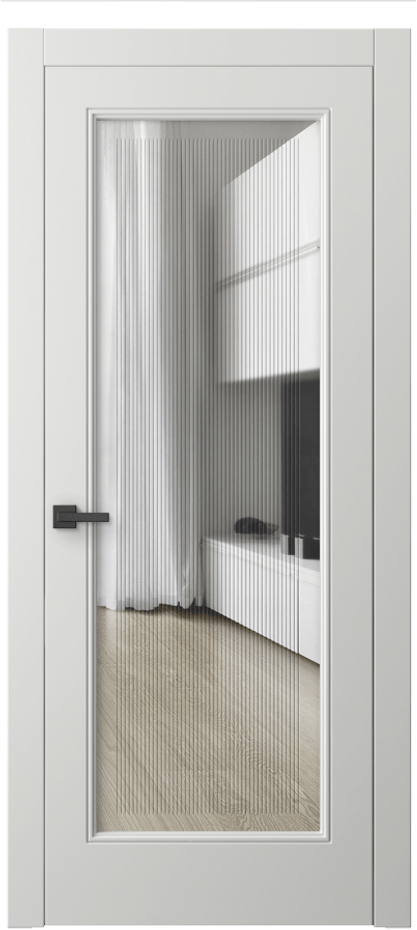 Межкомнатная дверь Linea 8300 Матовый светло-серый Прозрачное стекло с гравировкой "Каннелюры", триплекс Цена 83699 ₽ | Volhovec