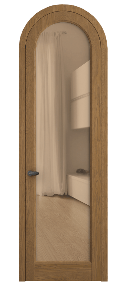 Межкомнатная дверь Palazzo 6814 Дуб пряный матовый Прозрачное оранжевое стекло, триплекс Цена 206349 ₽ | Volhovec