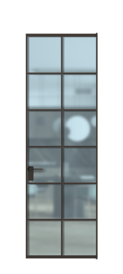 Алюминиевая дверь АЛПЛ040.05 Алюминий антрацит Сатинированное голубое стекло, триплекс Цена 149470  | Volhovec