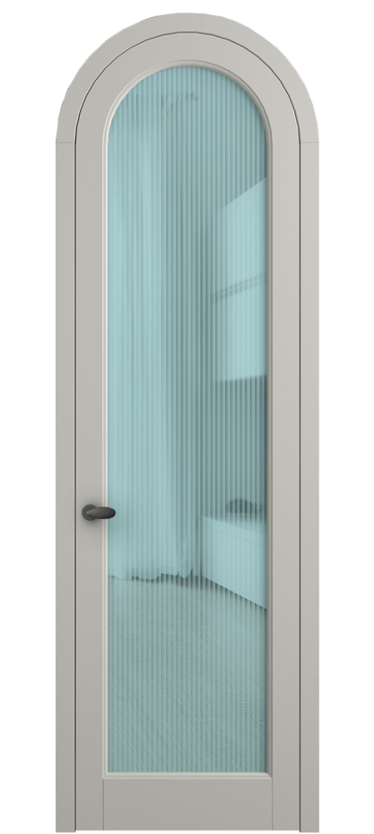 Межкомнатная дверь Палаццо 6814 Матовый тёплый серый Рифлёное голубое стекло "Мору", триплекс Цена 133159 ₽ | Volhovec