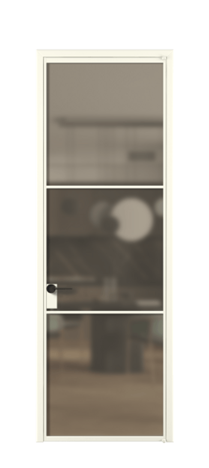 Алюминиевая дверь АЛПЛ040.03 Алюминий жемчужный Сатинированное бронзовое стекло, триплекс, 6 мм Цена 140800  | Volhovec