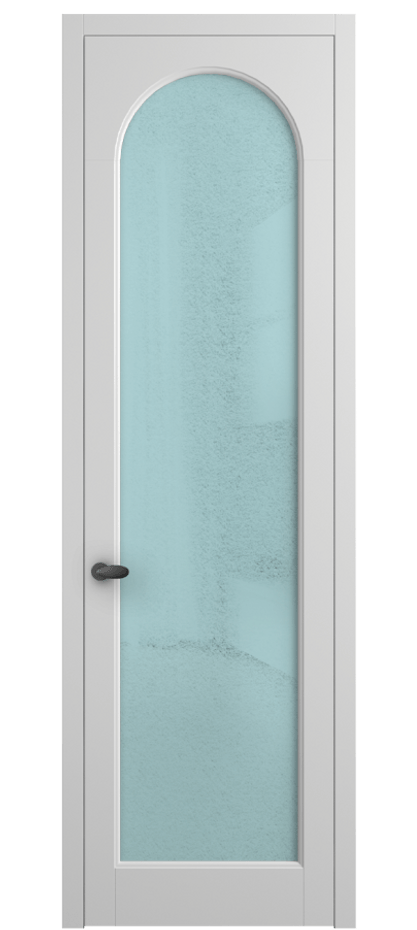 Межкомнатная дверь Палаццо 6804 Матовый белоснежный Фактурное голубое стекло "Лёд", триплекс Цена 103029 ₽ | Volhovec