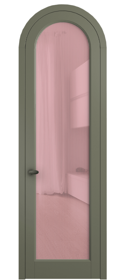 Межкомнатная дверь Palazzo 6814 Матовый оливковый тёмный Рифлёное розовое стекло "Дюна", триплекс Цена 131159 ₽ | Volhovec