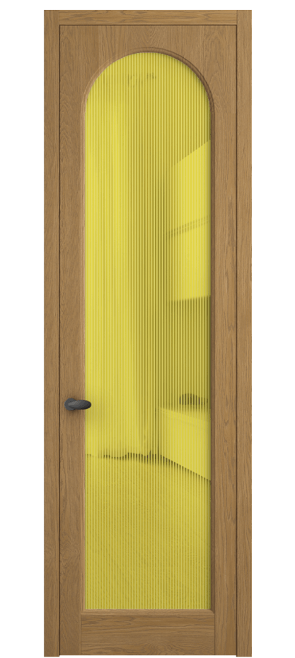 Межкомнатная дверь Палаццо 6804 Дуб солнечный матовый Рифлёное желтое стекло "Дюна", триплекс Цена 158529 ₽ | Volhovec