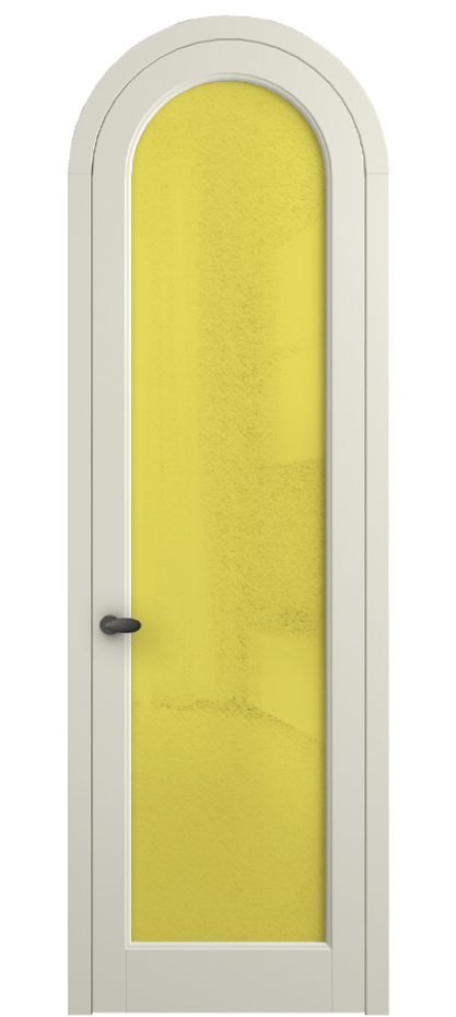 Межкомнатная дверь Палаццо 6814 Матовый молочно-белый Фактурное жёлтое стекло "Лёд", триплекс Цена 131159 ₽ | Volhovec