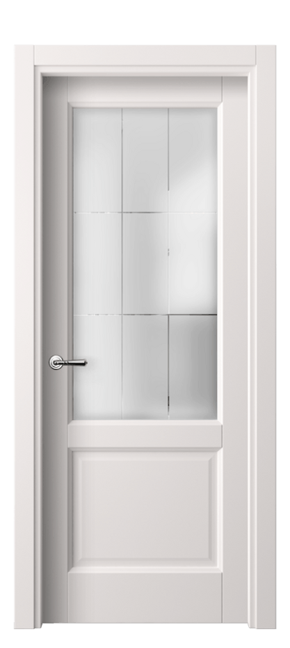 Межкомнатная дверь Галант 1422 ПЭТ кремово-серый Сатинированное стекло с гравировкой "Лофт" Цена 28799 ₽ | Volhovec