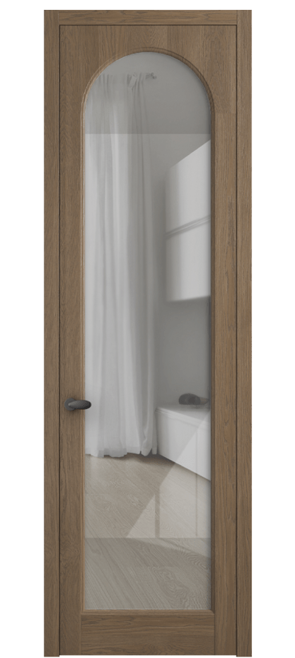 Межкомнатная дверь Палаццо 6804 Дуб джутовый матовый Рефлективное прозрачное стекло "Стопсол", калёное Цена 156229 ₽ | Volhovec