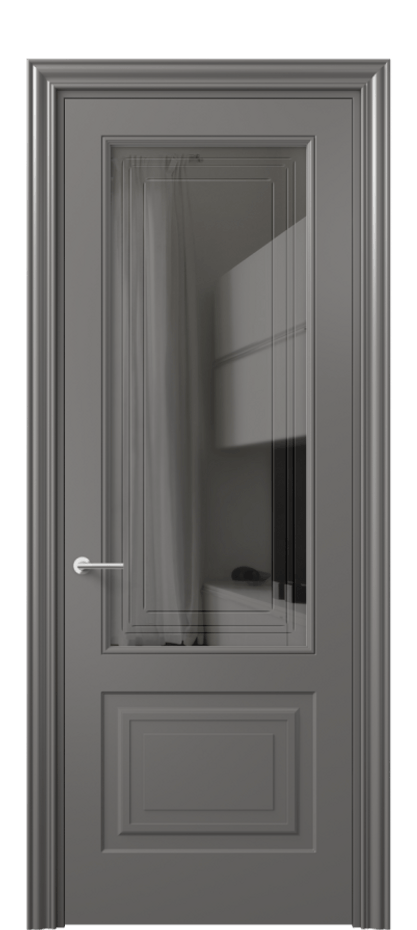Межкомнатная дверь Маскот 8452 Матовый классический серый Прозрачное серое стекло с гравировкой "Грани", триплекс Цена 66824 ₽ | Volhovec