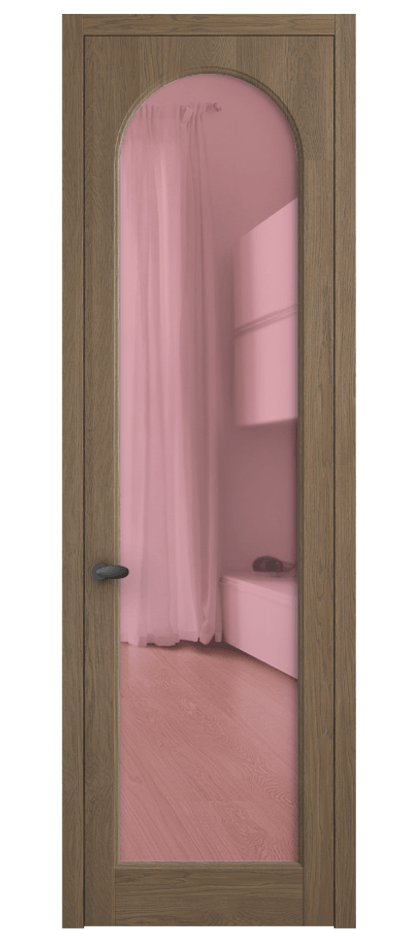 Межкомнатная дверь Palazzo 6804 Дуб джутовый матовый Прозрачное розовое стекло, триплекс Цена 148229 ₽ | Volhovec