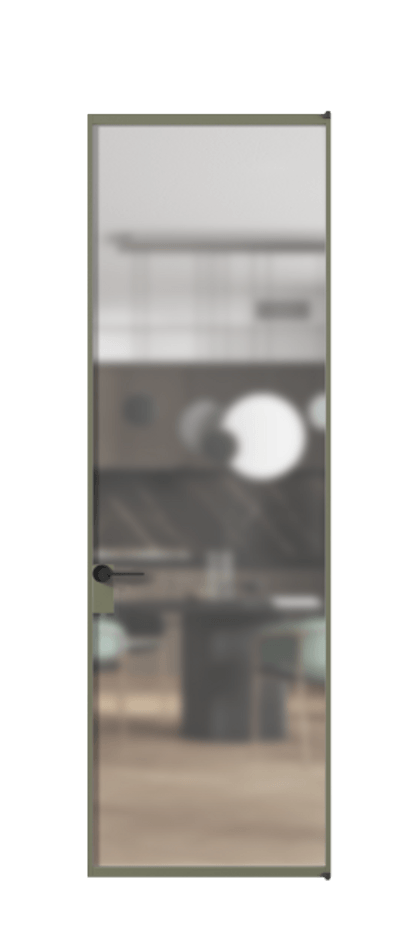 Алюминиевая дверь АЛПЛ040.01 Алюминий оливковый тёмный Сатинированное стекло "Мателюкс Кристал Вижн", калёное, матовое, каленое 6 мм Цена 125570  | Volhovec