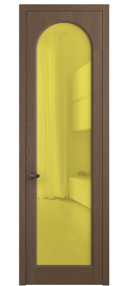 Межкомнатная дверь Палаццо 6804 Дуб туманный матовый Рифлёное желтое стекло "Дюна", триплекс Цена 154229 ₽ | Volhovec