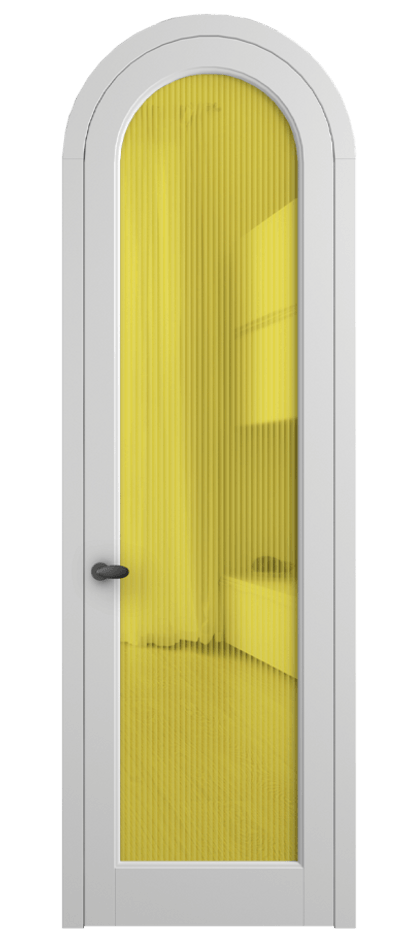 Межкомнатная дверь Palazzo 6814 Матовый белоснежный Рифлёное жёлтое стекло "Moru", триплекс Цена 133159 ₽ | Volhovec