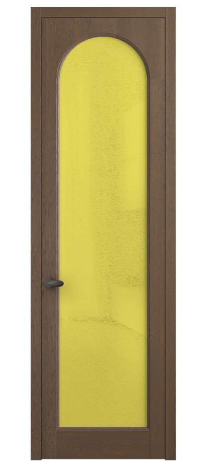 Межкомнатная дверь Palazzo 6804 Дуб туманный матовый Фактурное жёлтое стекло "Лёд", триплекс Цена 154229 ₽ | Volhovec