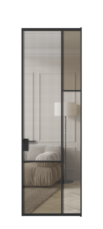 Межкомнатная дверь Mosaic АЛПЛ041.12 Алюминий Черный Mesh silver + Бронза прозрачное триплекс Цена 134043 ₽ | Volhovec