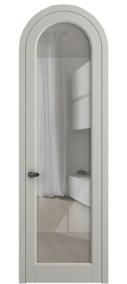 Межкомнатная дверь Палаццо 6814 Матовый тёплый серый Рефлективное прозрачное стекло "Стопсол", калёное Цена 133159 ₽ | Volhovec