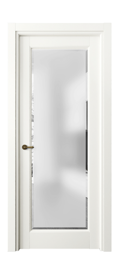 Межкомнатная дверь Тоскана Элегантэ 6300 Матовый жемчужный Сатинированное стекло с фацетом Цена 94299 ₽ | Volhovec