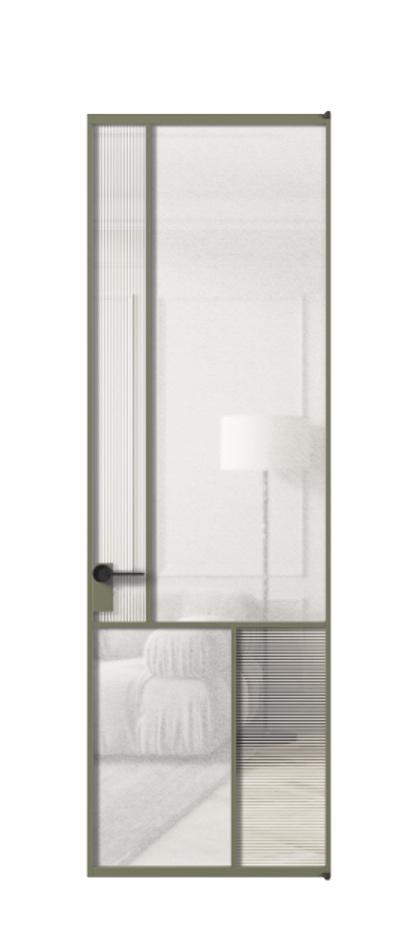 Межкомнатная дверь Mosaic АЛПЛ041.20 Алюминий оливковый тёмный Рифлёное стекло "Дюна", триплекс, 6 мм + Фактурное стекло "Лёд", триплекс Цена 173870 ₽ | Volhovec