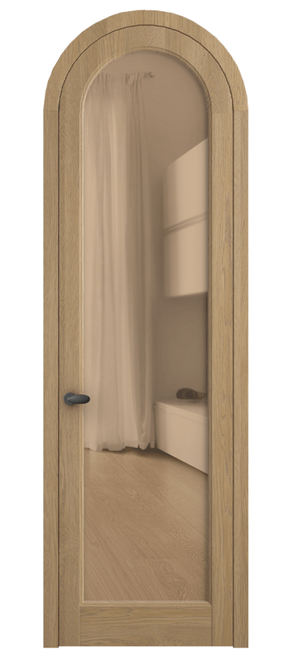 Межкомнатная дверь Palazzo 6814 Дуб соломенный матовый Прозрачное оранжевое стекло, триплекс Цена 206349 ₽ | Volhovec