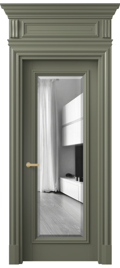 Межкомнатная дверь Антик 7300 Матовый оливковый тёмный Двустороннее зеркало с фацетом, триплекс Цена 169609 ₽ | Volhovec