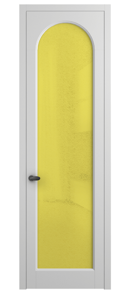 Межкомнатная дверь Палаццо 6804 Матовый белоснежный Фактурное жёлтое стекло "Лёд", триплекс Цена 103029 ₽ | Volhovec