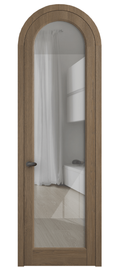 Межкомнатная дверь Палаццо 6814 Дуб джутовый матовый Рефлективное прозрачное стекло "Стопсол", калёное Цена 214349 ₽ | Volhovec