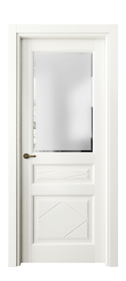 Межкомнатная дверь Тоскана Ромбо 6344 Матовый жемчужный Сатинированное стекло с фацетом Цена 100899 ₽ | Volhovec