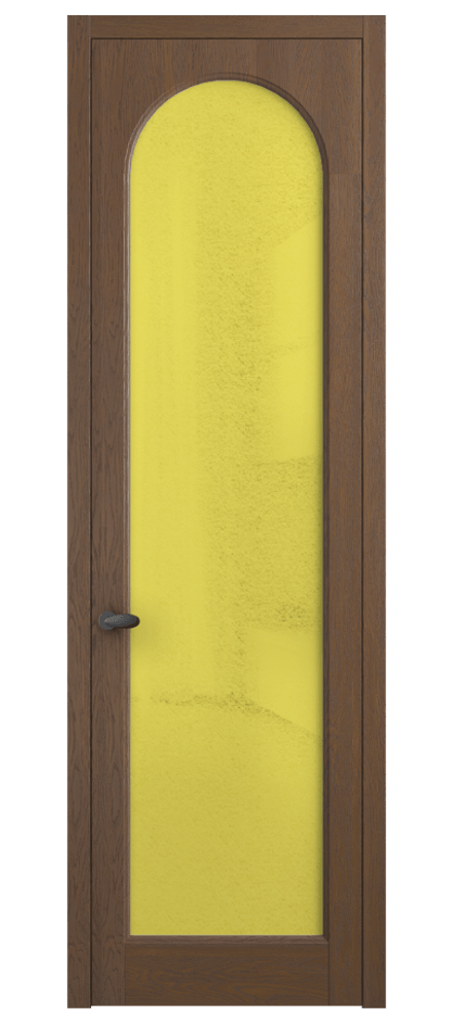 Межкомнатная дверь Палаццо 6804 Дуб каштановый матовый Фактурное жёлтое стекло "Лёд", триплекс Цена 158529 ₽ | Volhovec