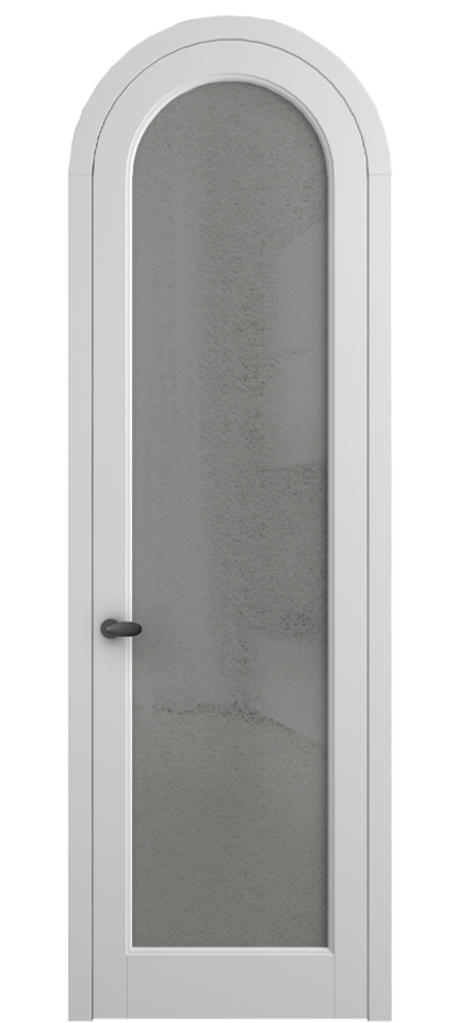 Межкомнатная дверь Палаццо 6814 Матовый белоснежный Фактурное серое стекло "Лёд", триплекс Цена 131159 ₽ | Volhovec