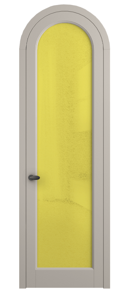 Межкомнатная дверь Палаццо 6814 Матовый светло-бежевый Фактурное жёлтое стекло "Лёд", триплекс Цена 131159 ₽ | Volhovec