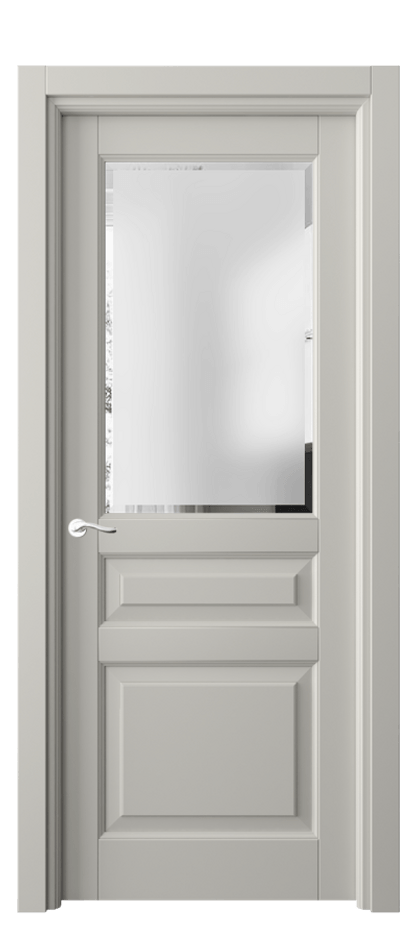 Межкомнатная дверь Лигнум 0710 Матовый тёплый серый Сатинированное стекло с фацетом Цена 105199 ₽ | Volhovec