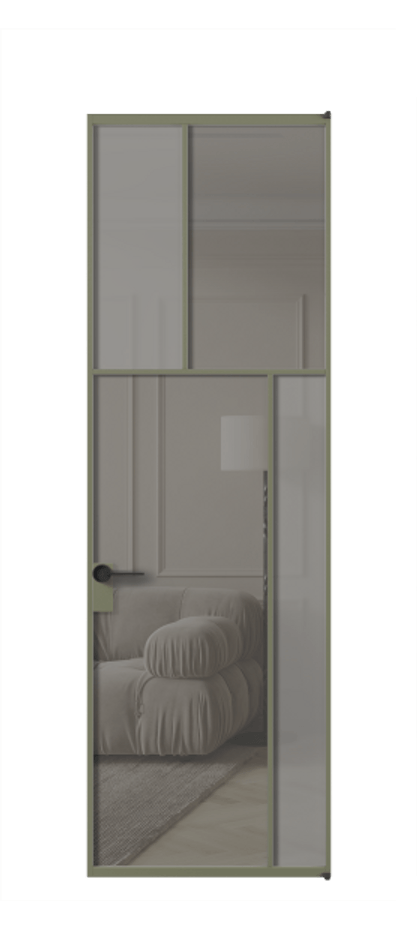 Межкомнатная дверь Mosaic АЛПЛ041.23 Алюминий оливковый тёмный Сатинированное серое стекло, триплекс, 6 мм + Прозрачное серое стекло, триплекс Цена 165870 ₽ | Volhovec